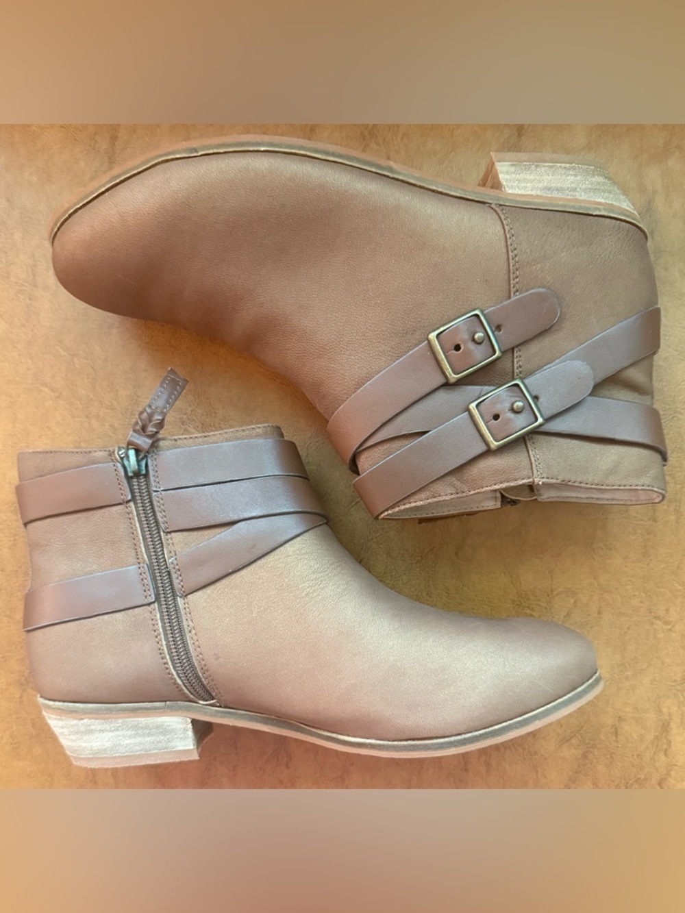 SoftWalk Rancho Booties Tan Leather Double Strap Side Zip Size 10W - Picture 7 of 10